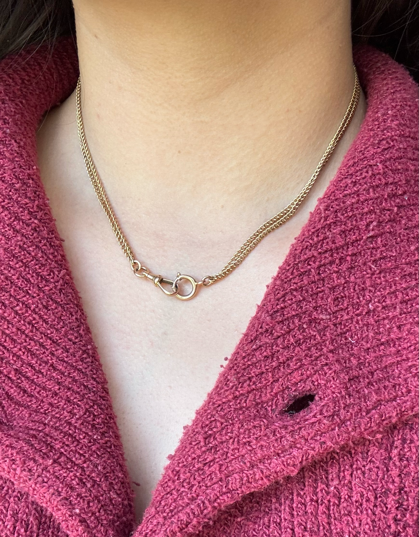 15k Solid Gold Detailed Double Curb Watch Chain