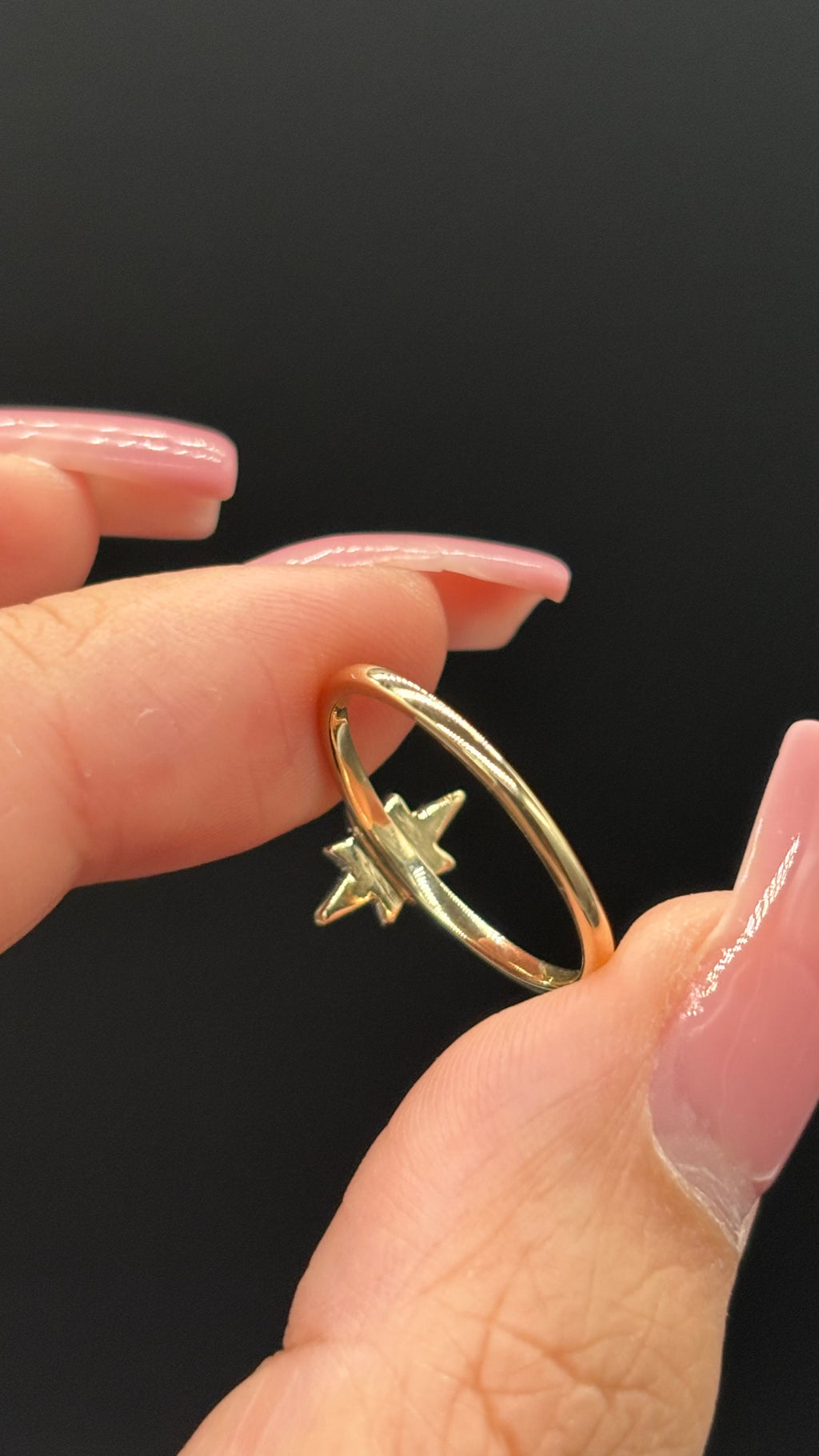 Back of 10k solid gold figural diamond star motif ring band showing condition
