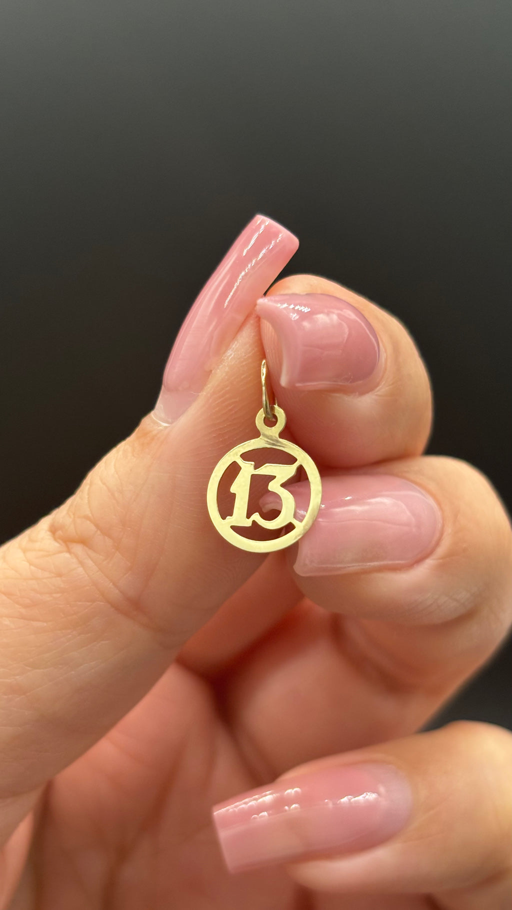10k solid gold mini 13 charm close-up showing detail and condition