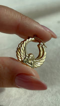 14k Solid Gold Sculptural 3D Cherub Hoops side view showing sculptural detail