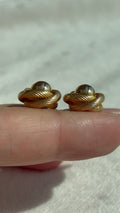 10k Solid Gold Knot Ball Earrings close-up showing textured detail and earring depth