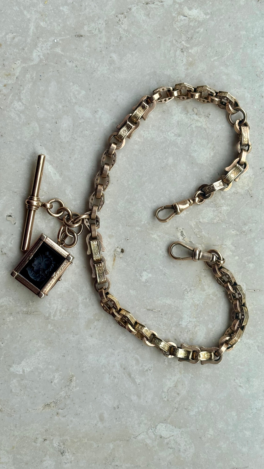 9k Rosy Gold Pierced Star link Watch Chain