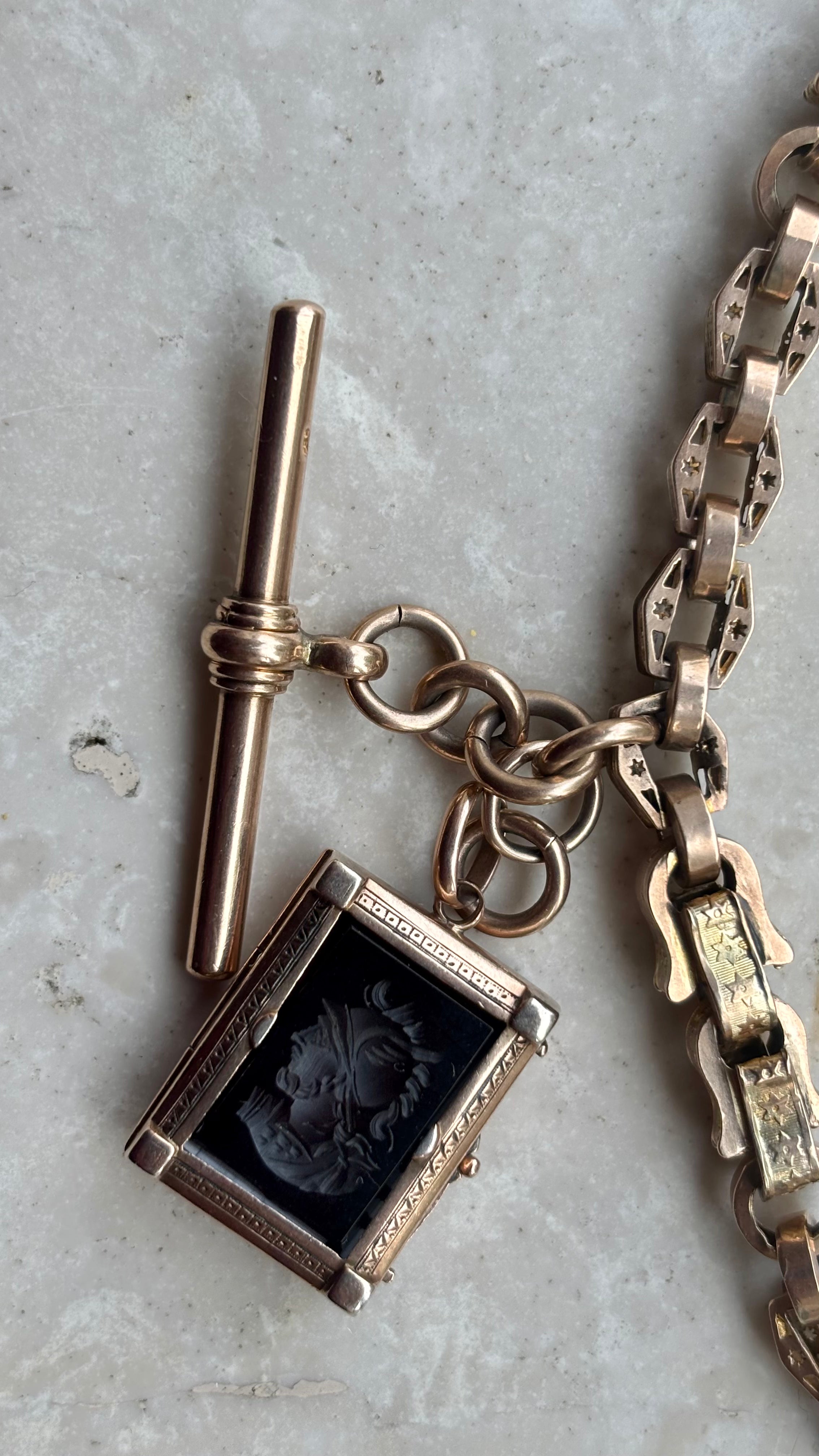 9k Rosy Gold Pierced Star link Watch Chain