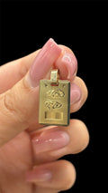 Front of 14k solid gold Pisces dog tag style charm