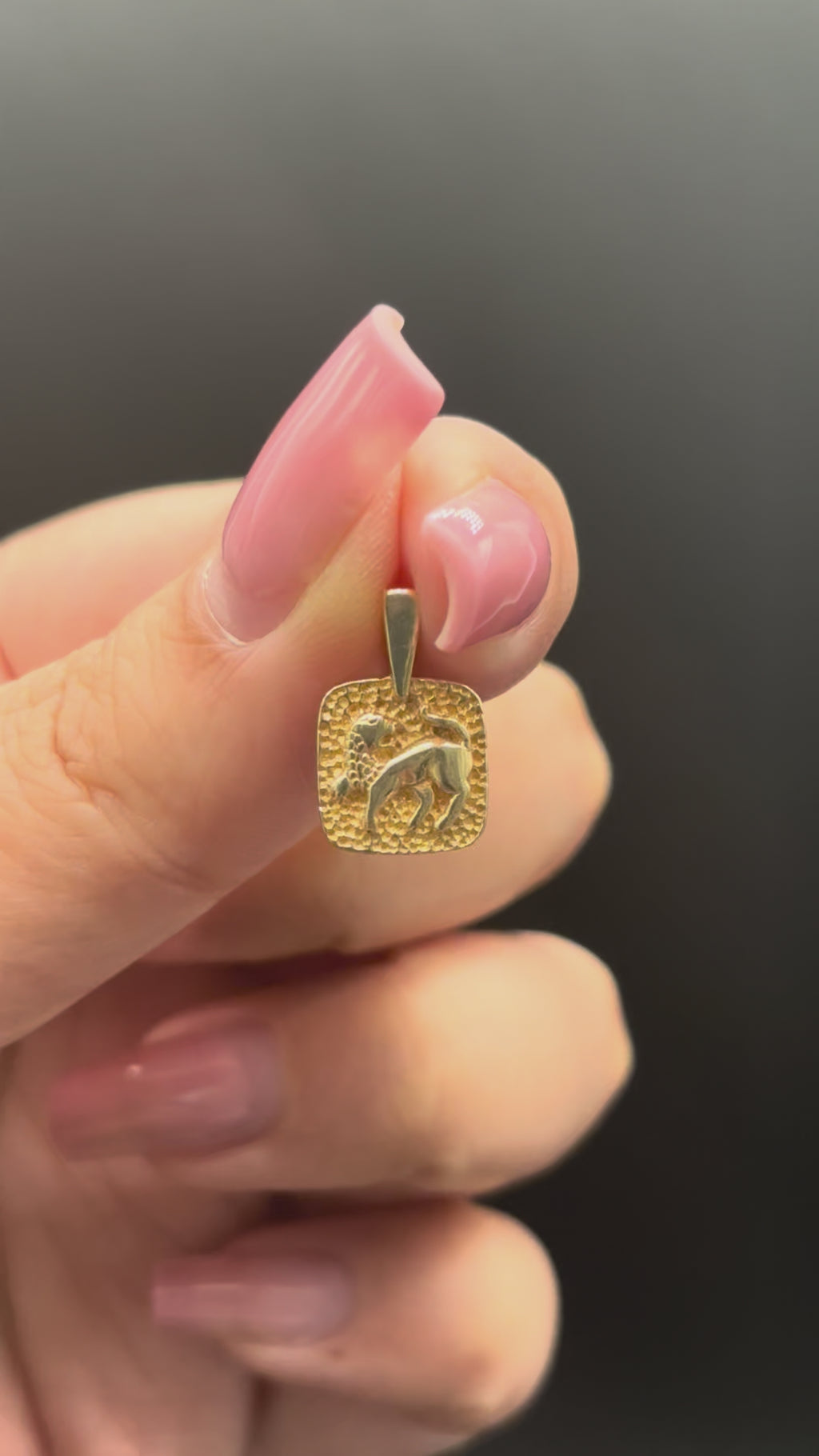 14k solid gold square Leo pendant with fixed bail moving side to side