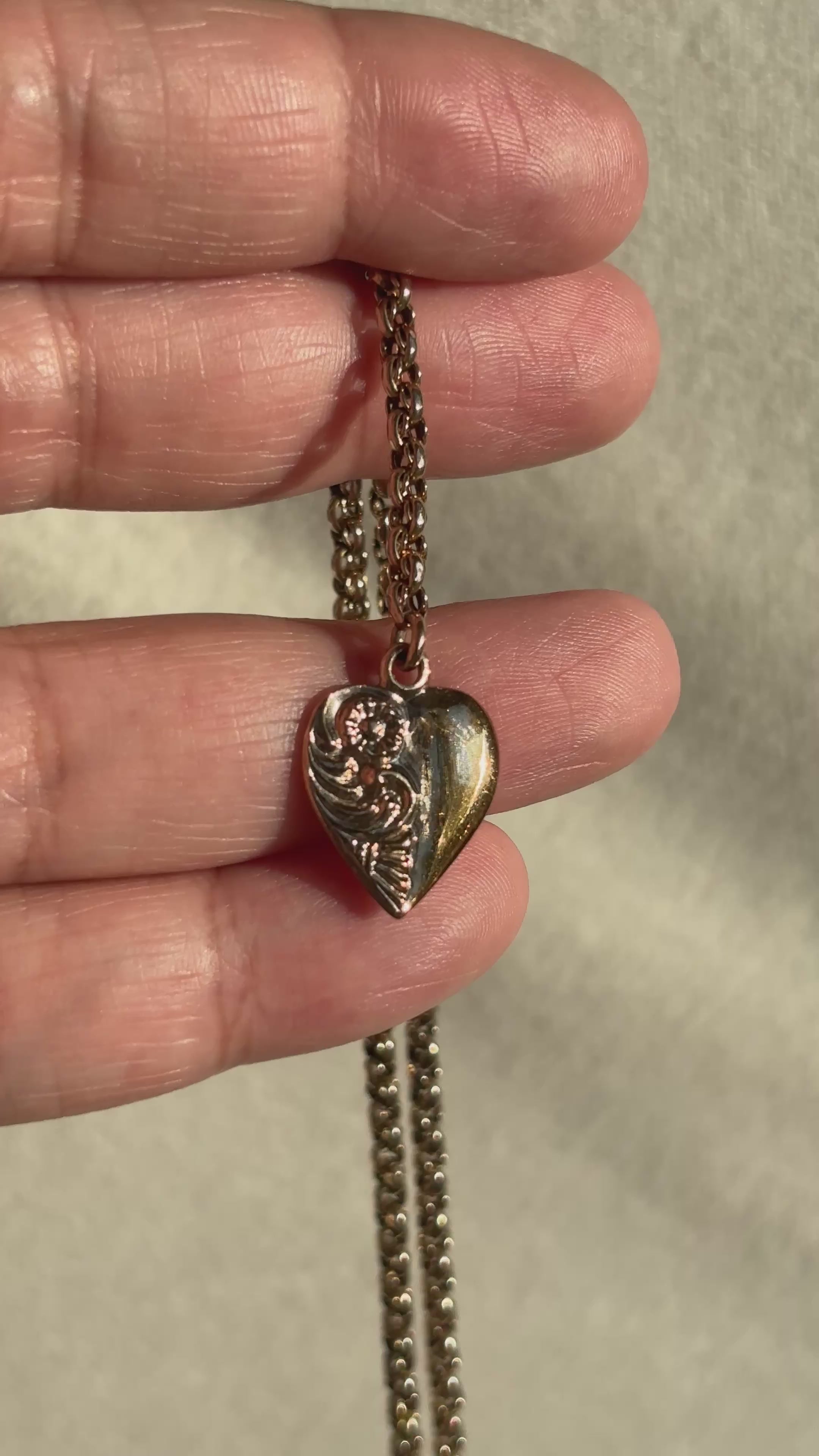 9k Solid Rose Gold English Rolo Watch Chain w/ T-bar & Heart Charm