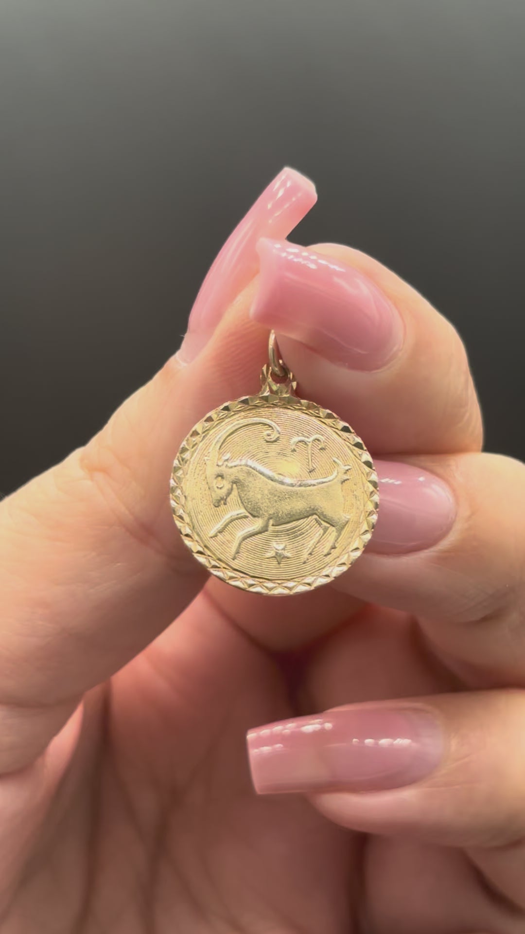 10k solid gold Aries medallion charm moving side to side