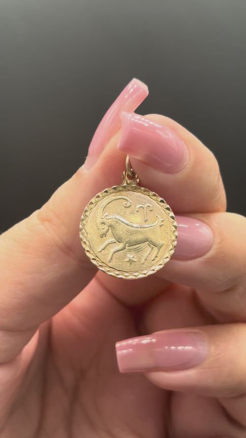 10k solid gold Aries medallion charm moving side to side
