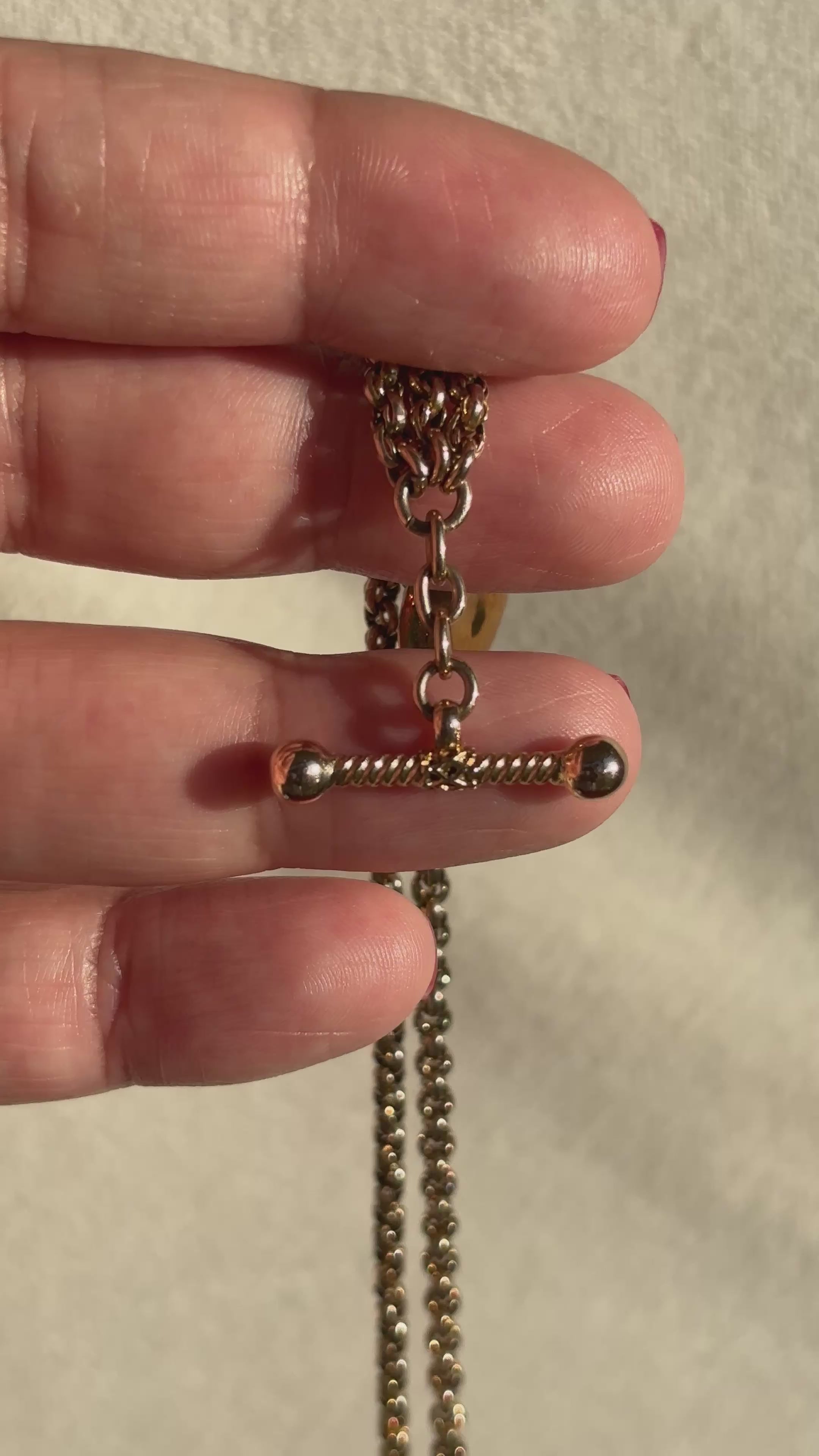 9k Solid Rose Gold English Rolo Watch Chain w/ T-bar & Heart Charm