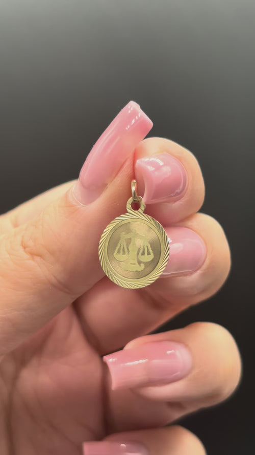 10k engine turned border Libra charm moving side to side