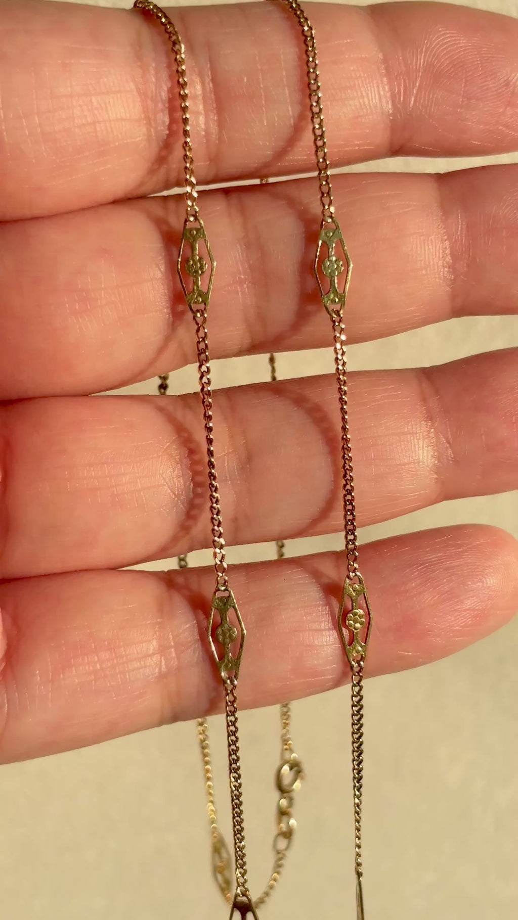 18k Solid Gold Floral Station Link Chain