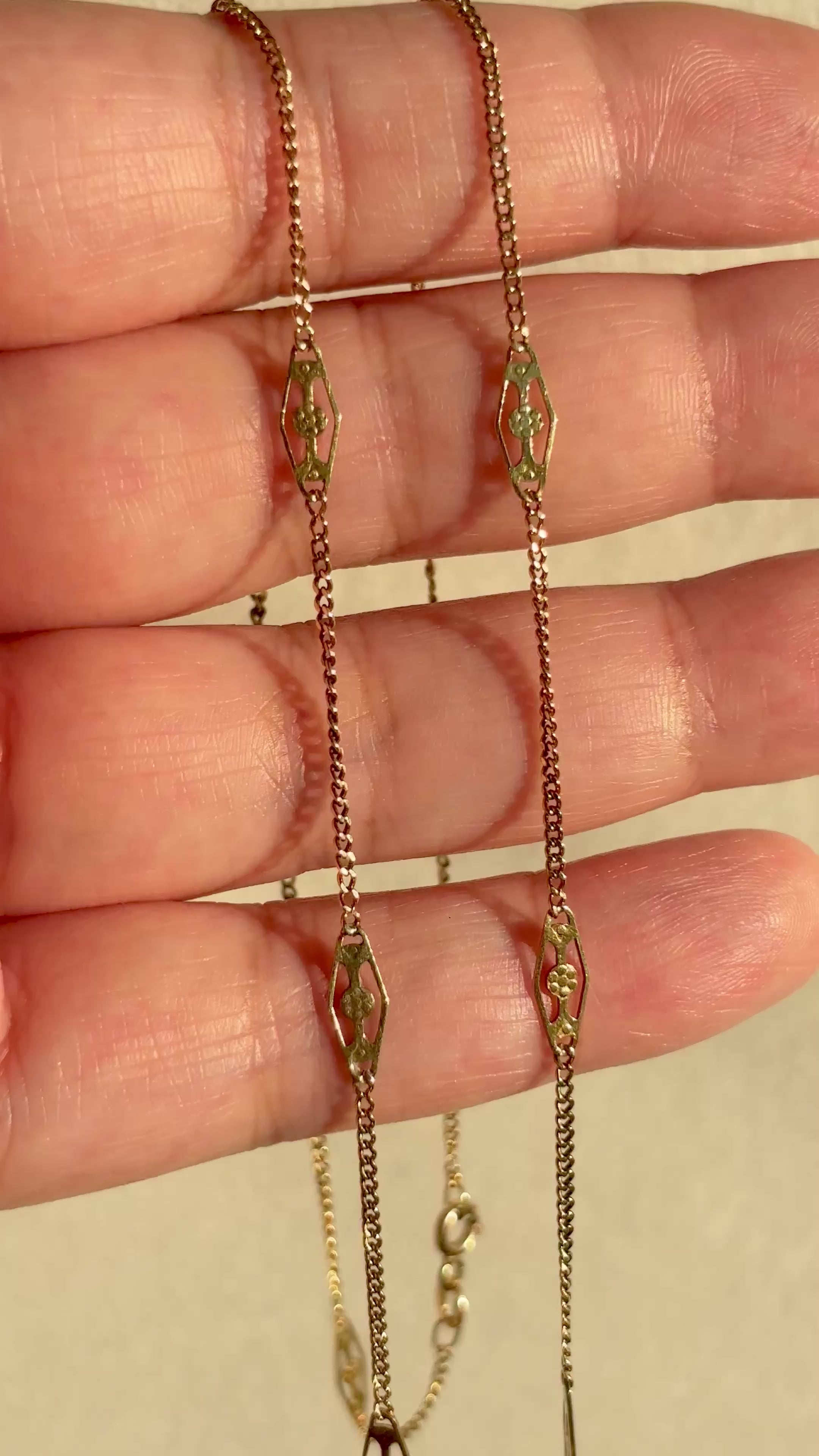 18k Solid Gold Floral Station Link Chain