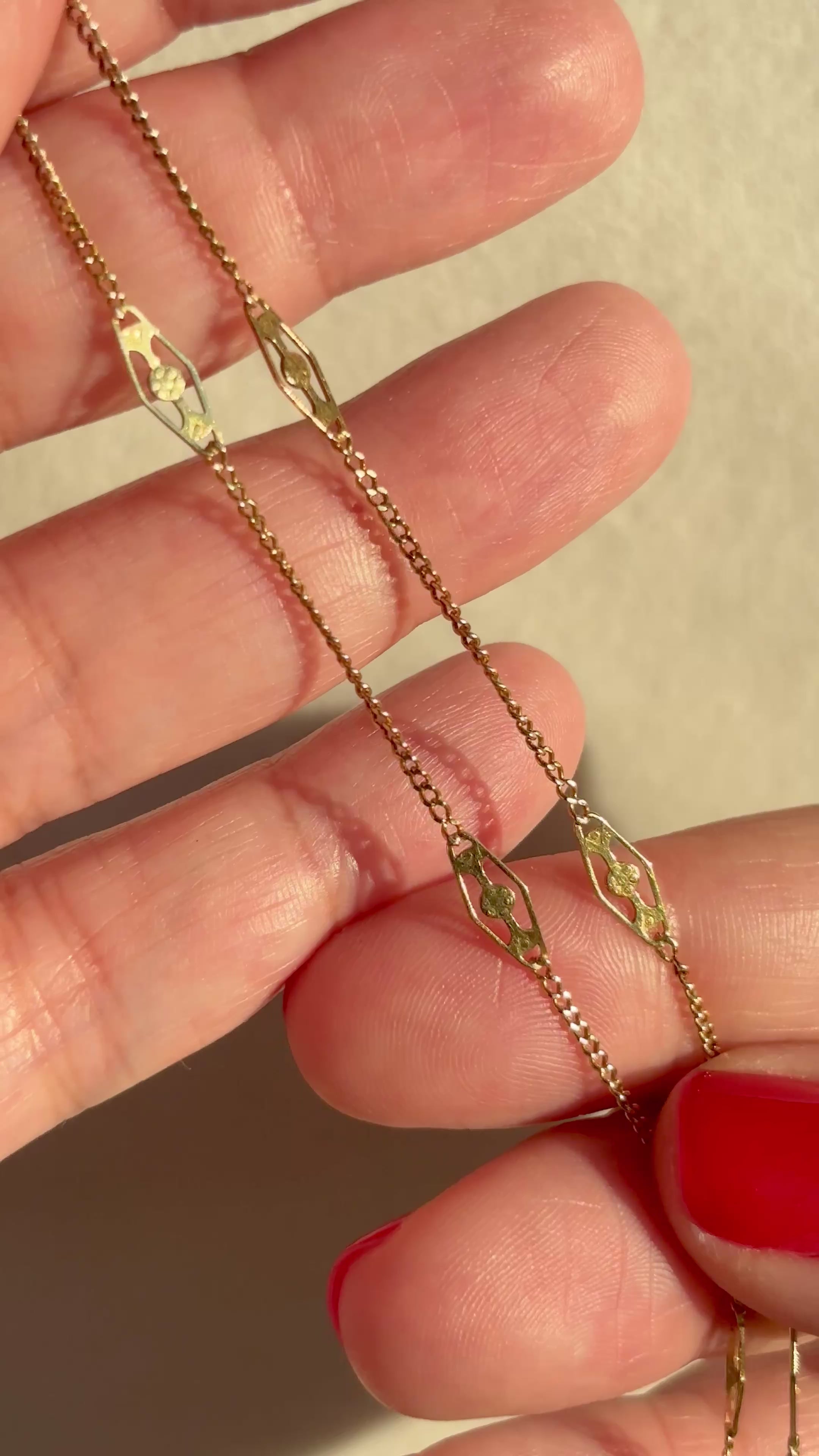 18k Solid Gold Floral Station Link Chain